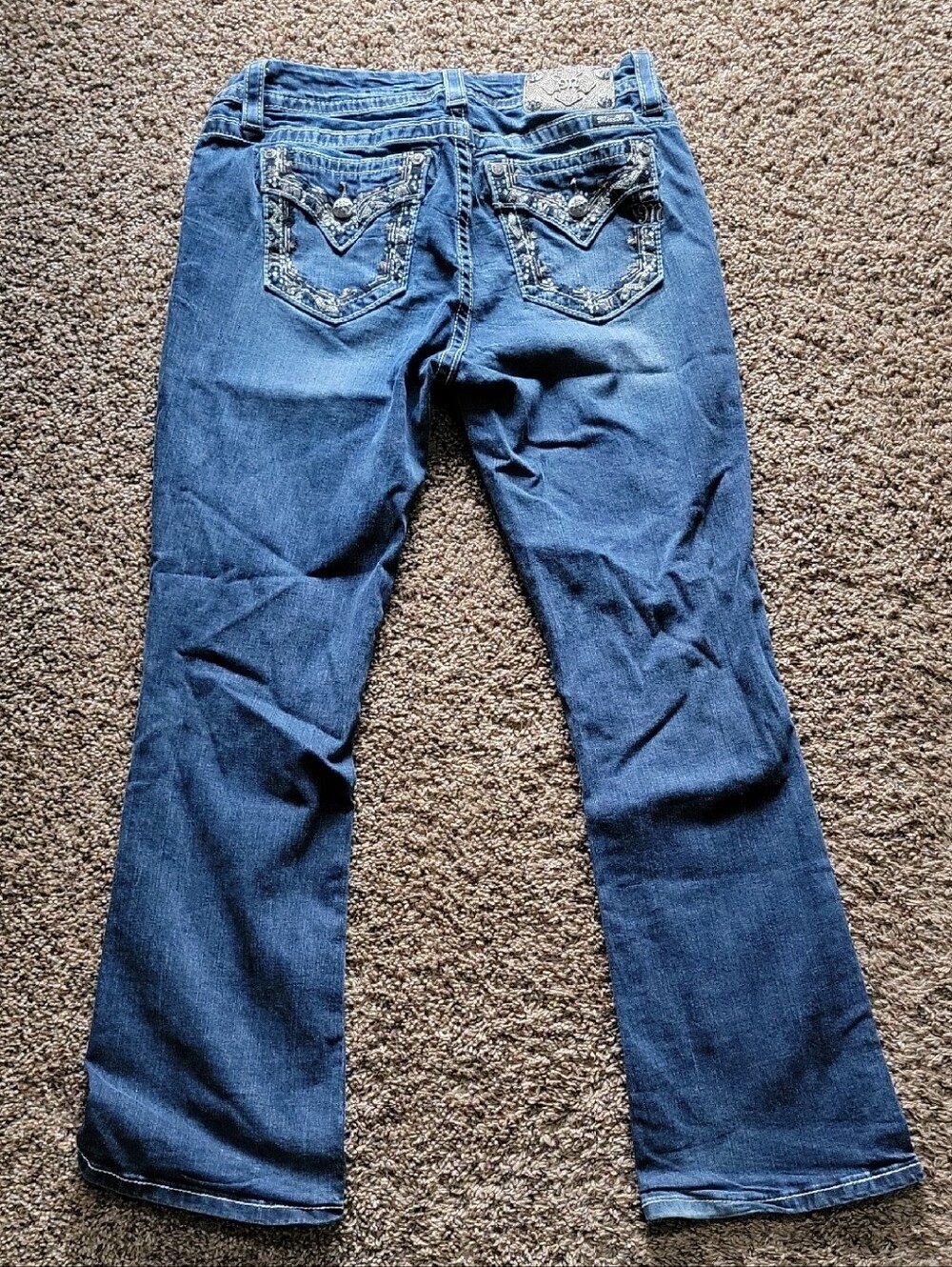 Miss Me Dark Blue Bootcut Jeans with Embellished Pockets 30 X 31
